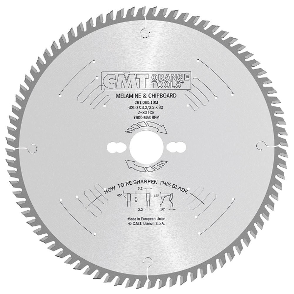CMT Industrial Laminate and Chipboard Blade - 250mm - 80 Tooth