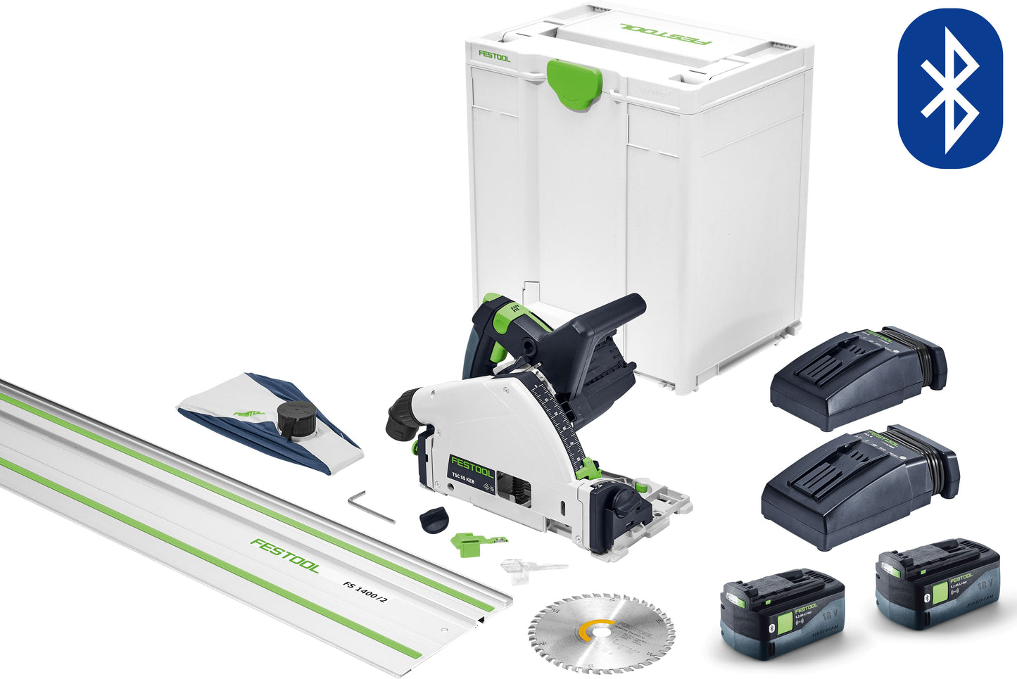 TSC 55K 18V 160mm Cordless Plunge Saw 5.2Ah XL Set in Systainer with 1400mm Rail