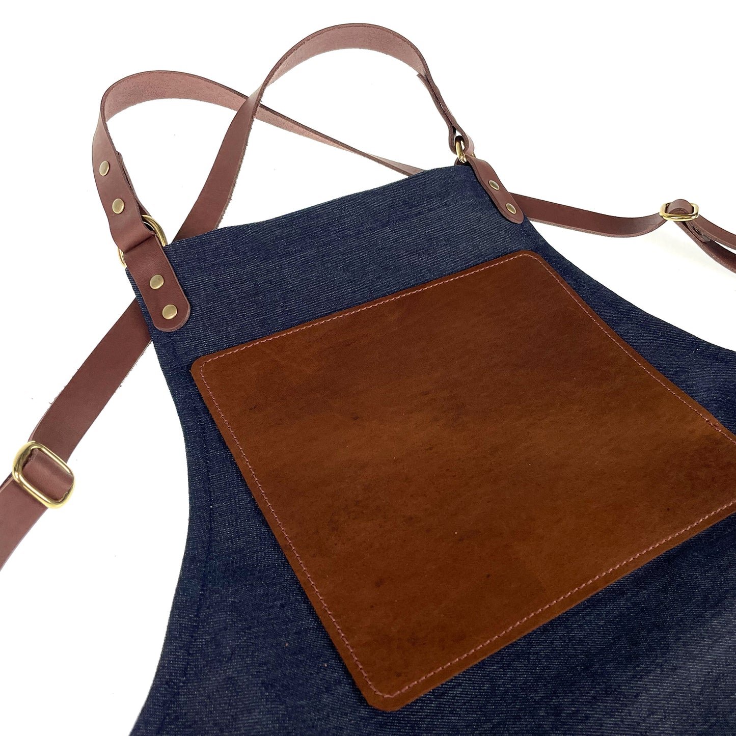 En Mina Denim and Leather Carving Apron