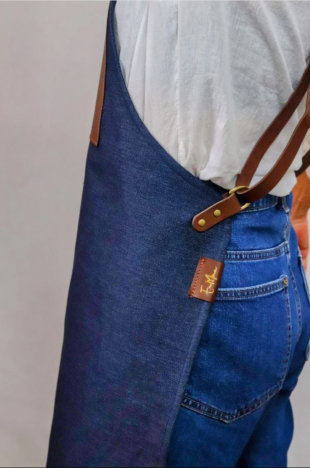 En Mina Denim and Leather Carving Apron