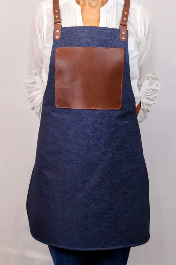 En Mina Denim and Leather Carving Apron