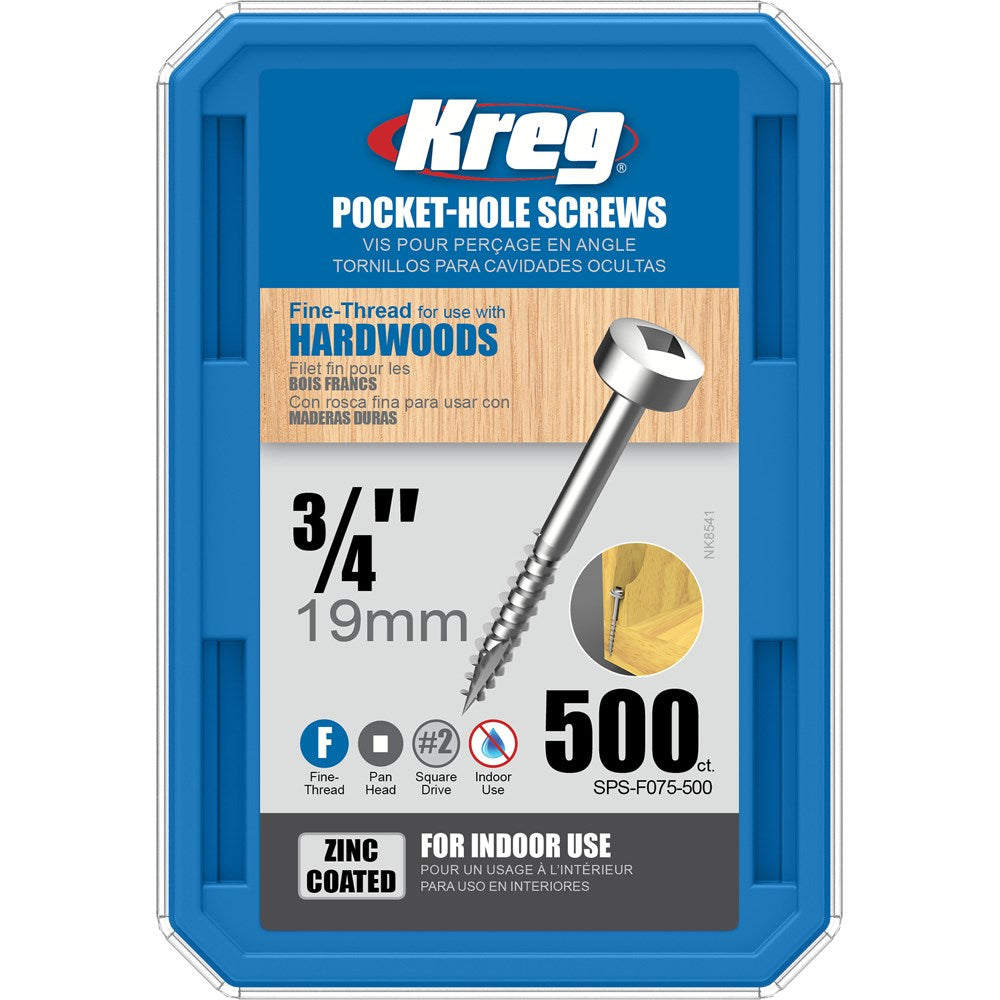 Kreg Pocket Hole Screws - 19mm Fine/Pan Head - Zinc - 500 pack