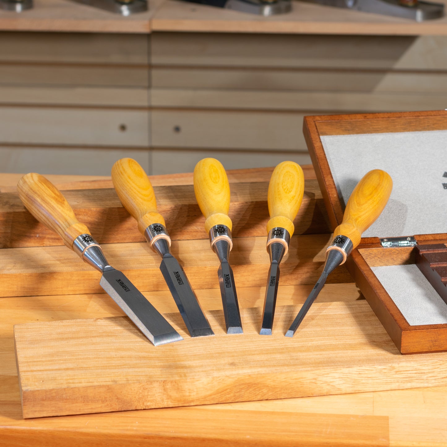 Narex Premium Richter Cryogenic 5pc Bevel Edge Chisel Set in Wooden Case