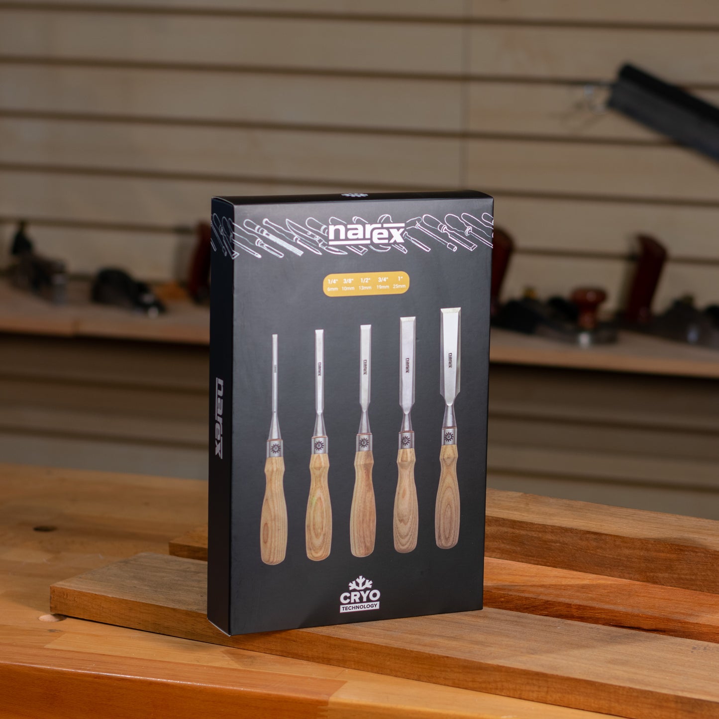 Narex Premium Richter Cryogenic 5pc Bevel Edge Chisel Set in Wooden Case