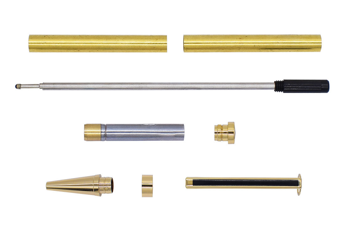 Carbatec Ball Point Pen Parts Gold Finish W/Black Clip - 5 Pack