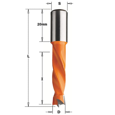 CMT TCT 4 Flute Dowel Drills for Through Holes - RH - 5mm diameter - 57.5mm length