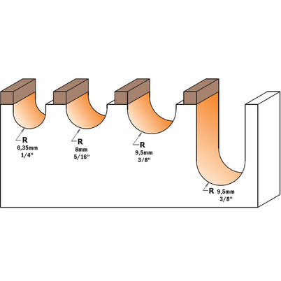 CMT Round Nose Bit w.bearing - 3/4 diameter 11mm 1/4" Shank