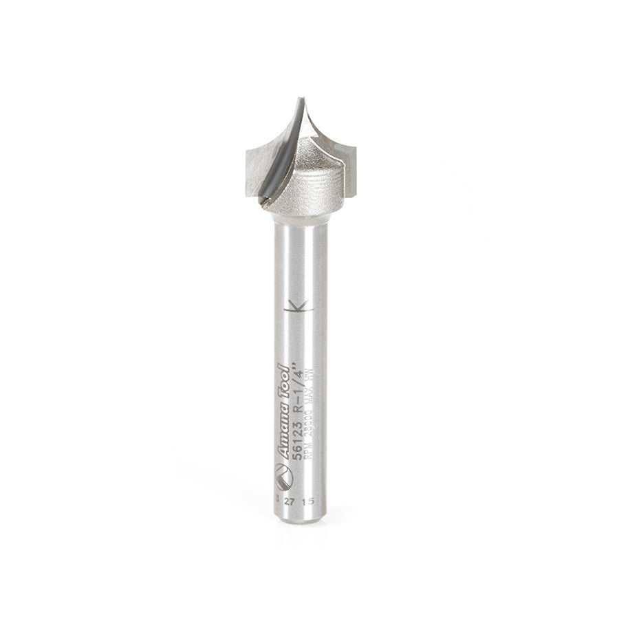 Amana 56123 Carbide Tipped Point Cutting Roundover Bit, 1/4" Radius, 1/4" Shank