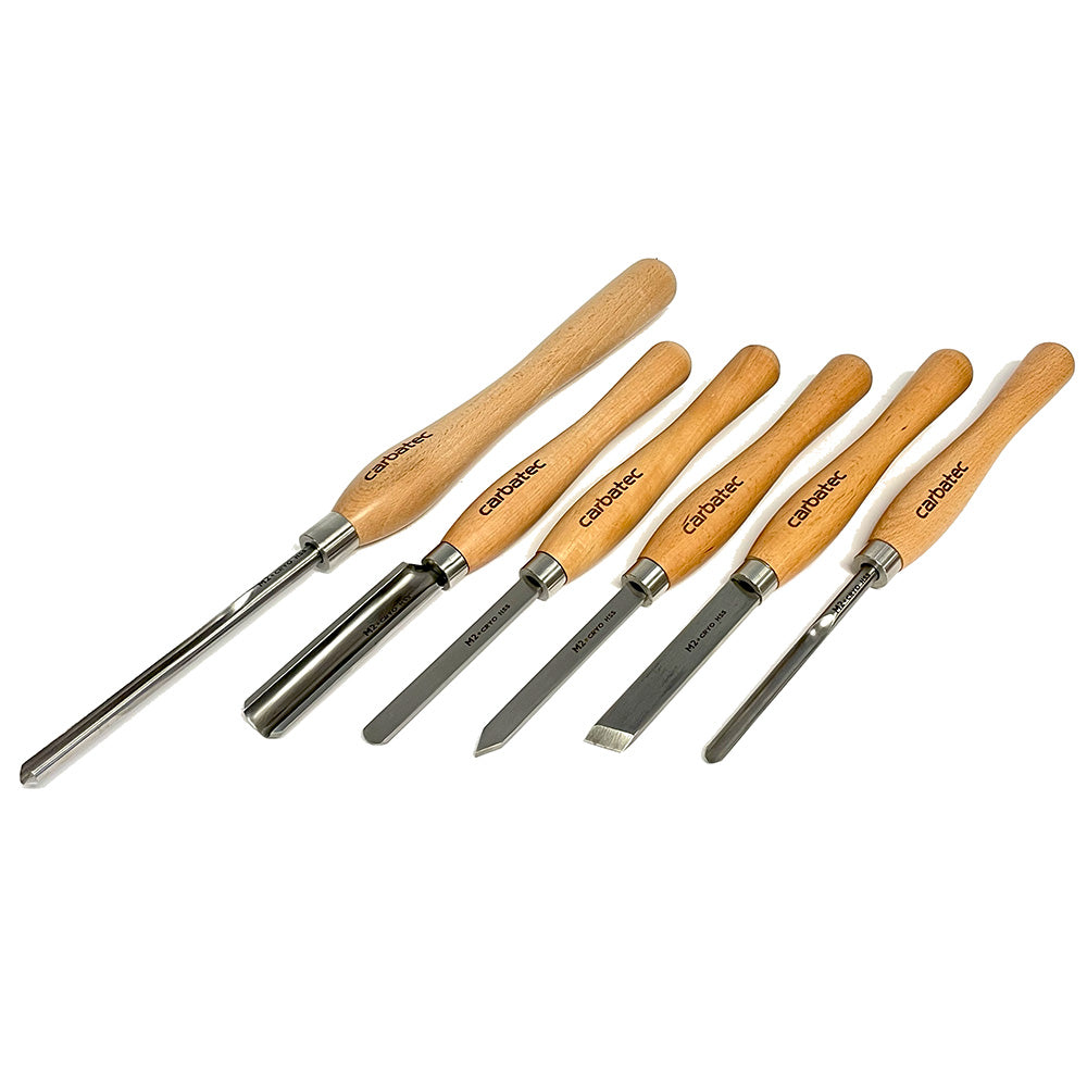 Carbatec 6PC Cryogenic M2 HSS Medium Woodturning Chisel Set