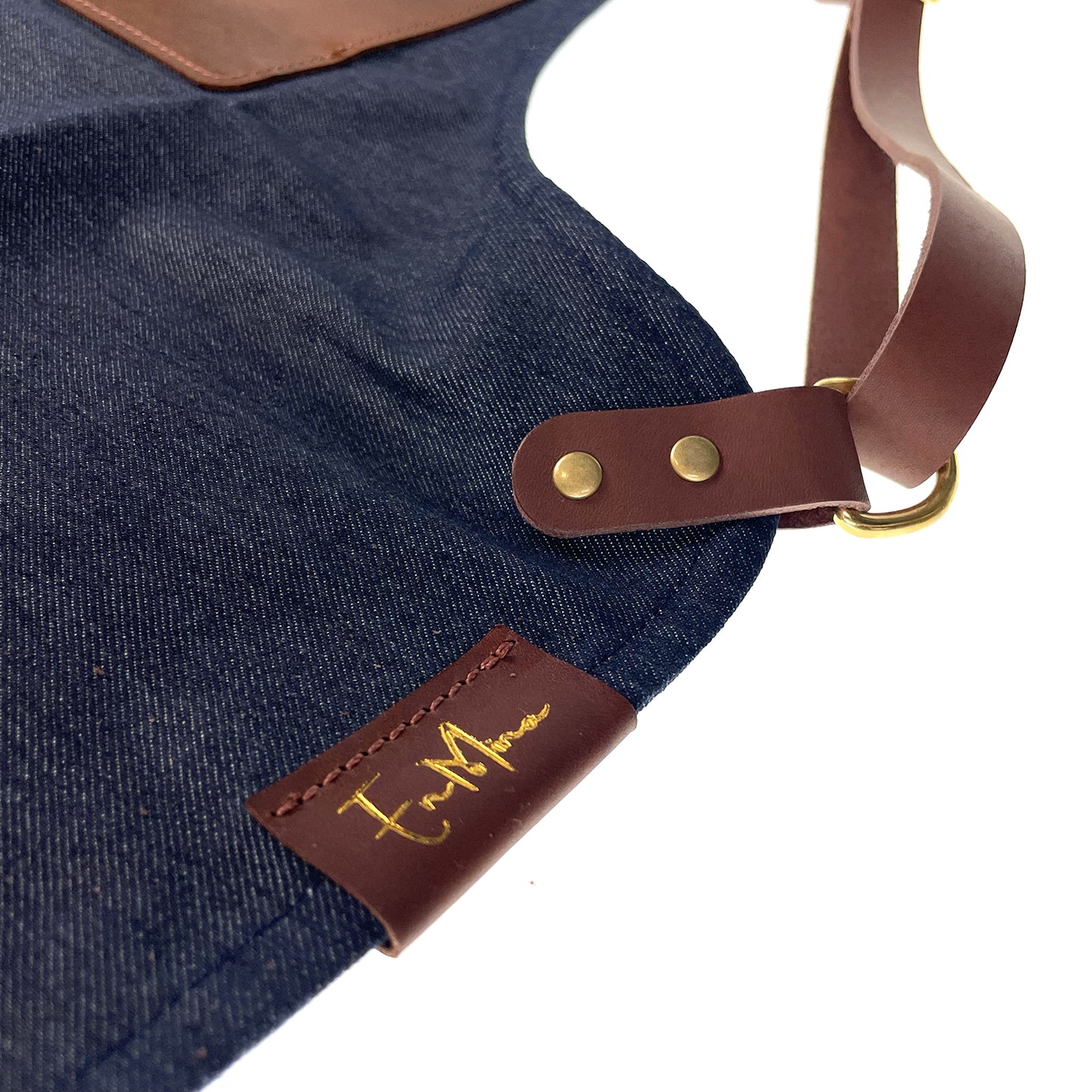 En Mina Denim and Leather Carving Apron