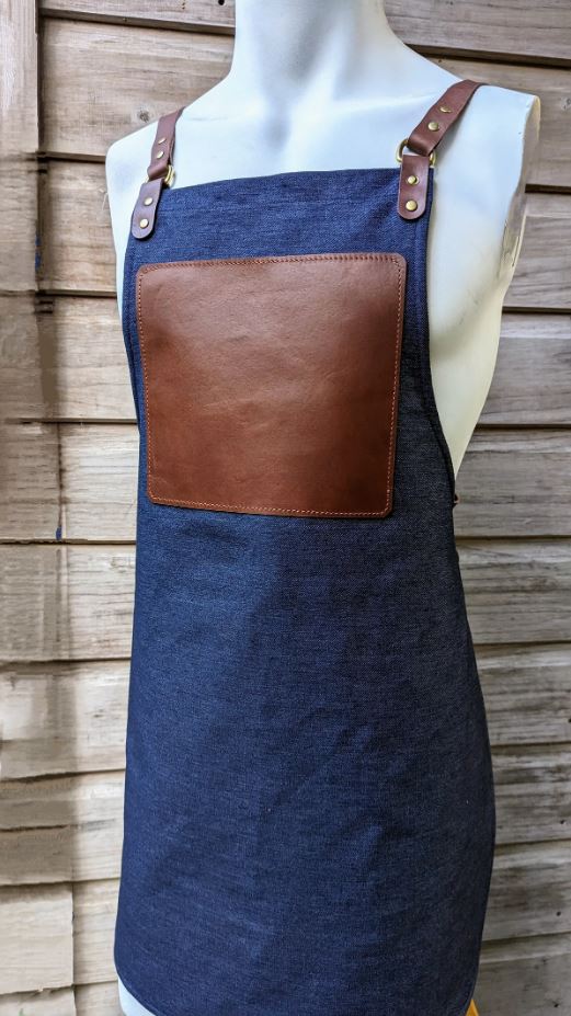 En Mina Denim and Leather Carving Apron