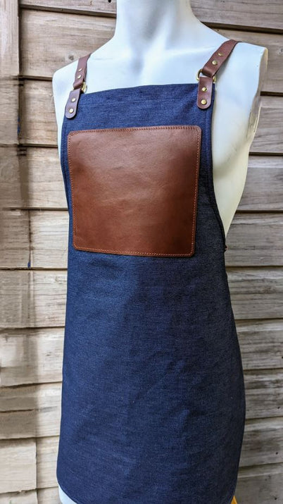 En Mina Denim and Leather Carving Apron