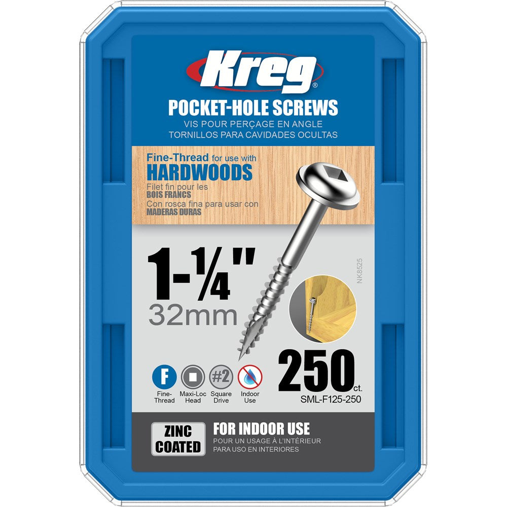 Kreg Pocket Hole Screws - 32mm Fine/MaxiLoc Head - Zinc - 250 pack