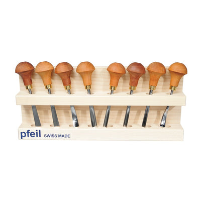 Pfeil Palm Chisel Set B - 8 Piece incl Basswood Stand & Case