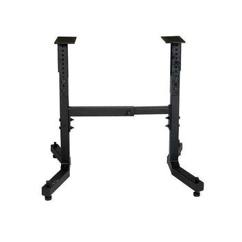 A black steel stand designed to convert a benchtop lathe to a free-standing unit, suitable for woodturning lathes.